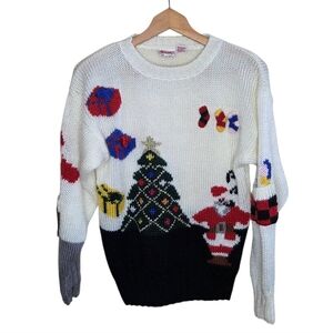Vintage Fetagetti Ugly Christmas Sweater Santa Tree Stockings Gifts Size Medium